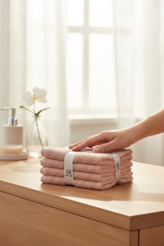 Super Soft 570 GSM Luxury Cotton Face Towel/Washcloths Set of 6, 100% Cotton Zero Twist Ring-Spun Heavyweight, Super Absorbent Wash Cloths – Designed for Exfoliation, Comfort, and Durability. - color: Rose Pink