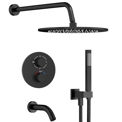 Gabrylly 10" Thermostatic Shower Faucets Set with Tub Spout, Matte Black | All Metal Shower System, Rain Shower Head with Handheld Spray Combo, Luxury Bathroom Rainfall Shower Head Set With Valve - color: Matte Black