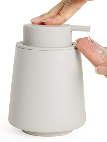 INGOFIN Ceramic Soap Dispenser -14 oz Bathroom Hand Soap Dispenser Liquid Dispenser with Pump Refillable Modern Lotion Dish Dispenser for Kitchen Matte Grey - color: Grey-liquid