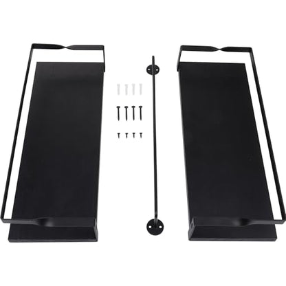 Elevon Floating Shelves for Bathroom Organizer Over Toilet, Bathroom Shelves Wall Mounted with Towel Rack, Corner Wall Shelf for Bedroom Decor Kitchen Storage (Black, Set of 2)