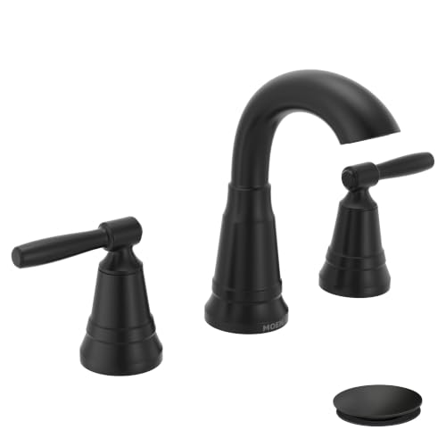Moen Halle Matte Black Widespread Traditional Bathroom Faucet with Drain Assembly for 3-Hole Applications, 84972BL - color: Matte Black