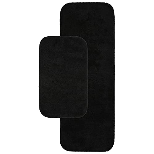 Garland Rug Traditional Nylon Washable Black 2 Bath Rugs (21" X 34", 22" X 60") - Soft, Absorbent, and Stylish for Your Bathroom - color: Black, size: 2 Bath Rugs (21" x 34", 22" x 60")