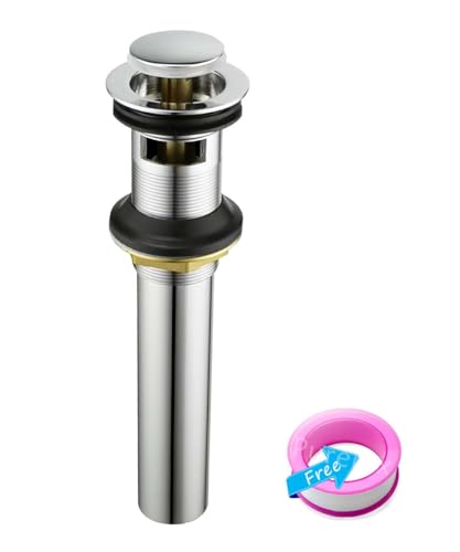 Purelux Bathroom Sink Drain Stopper Faucet Vanity Sink Pop Up Drain Assembly with Overflow, Chrome Finish - color: Chrome, style: With Overflow