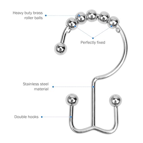 24er Pack Shower Curtain Hooks Rings, Rust Resistant Metal Double Glide Shower Hooks Rings for Bathroom Shower Rods Curtains, Stainless Steel Curtain Hooks (Chrome) - color: Chrome