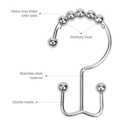 24er Pack Shower Curtain Hooks Rings, Rust Resistant Metal Double Glide Shower Hooks Rings for Bathroom Shower Rods Curtains, Stainless Steel Curtain Hooks (Chrome) - color: Chrome