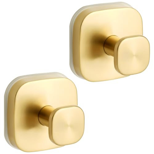 Suction Cup Hooks for Shower, No-Drill Towel Hooks for Bathrooms, Kitchen, Glass Door, Mirror, Tile, Shower Suction Hooks for Hanging Towels, Robe, Loofah, Christmas Wreath (Gold, 2 Pack) - color: Gold, size: 2 Pack
