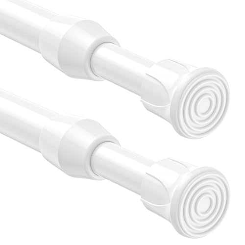 2 Pack Spring Tension Curtain Rod 28 to 39 inch, Adjustable Curtain Rods No Drilling Spring Curtain Rods Extendable Pressure DIY Tension Rod for Window Closet Kitchen, White - color: White, size: 28" to 39"-2Pcs