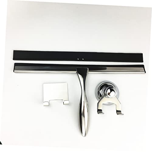 3Pcs Stainless Steel Shower Squeegee for Glass Mirror Bathroom | Suction Cup Mount, Hooks Holder, Rust-Proof Build, Weighted Handle, Space-Saving Storage Placement