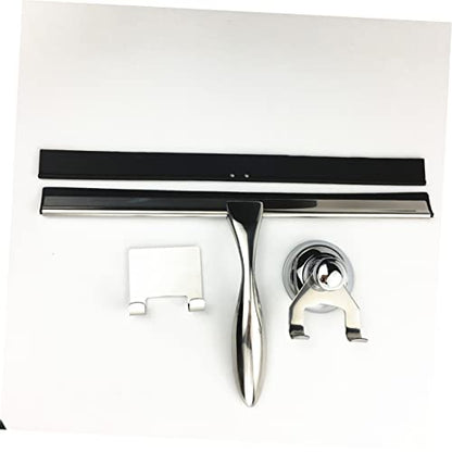 3Pcs Stainless Steel Shower Squeegee for Glass Mirror Bathroom | Suction Cup Mount, Hooks Holder, Rust-Proof Build, Weighted Handle, Space-Saving Storage Placement