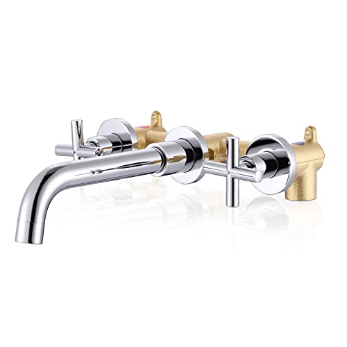 ARCORA Wall Mount Bathroom Faucet, Chrome Bathroom Sink Faucet, 2 Handle Wall Mount Vessel Sink Faucet Rough in Brass Valve Included - color: Chrome, size: Dual Handle