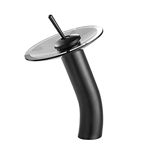 Waterfall Black Bathroom Vessel Faucet Glass Spout 360° Swivel Single Handle One Hole Solid Brass Bowl Faucet Bath Lavatory Vessel Sink Vanity Tall Body for Above Counter Sink | Bowl Sink Faucet Bath Lavatory Vessel Sink Vanity Tall Body for Above Counter