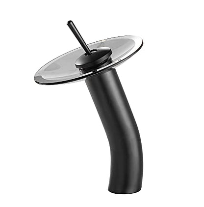 Waterfall Black Bathroom Vessel Faucet Glass Spout 360° Swivel Single Handle One Hole Solid Brass Bowl Faucet Bath Lavatory Vessel Sink Vanity Tall Body for Above Counter Sink | Bowl Sink Faucet Bath Lavatory Vessel Sink Vanity Tall Body for Above Counter