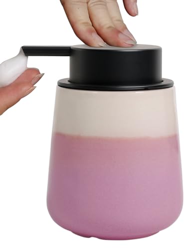 INGOFIN Ceramic Foaming Soap Dispenser - 12oz Foam Hand Soap Dispenser Bathroom, Refillable Modern Dish Dispenser with Pump for Kitchen, Beige and Pink - color: Beige and Pink