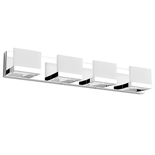 Tipace 4 Lights LED Modern Vanity Light Chrome Bathroom Lighting Fixture Up and Down Bathroom Wall Light Over Mirror(White Light 6000K) - color: Chrome, size: 4 Lights,28-inch