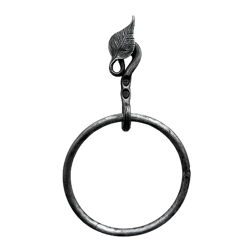 Living Ideas Hand Forged Metal Leaf Wall Mounted Hand Towel Holder Modern Farmhouse Kitchen or Bathroom Heavy Duty Towel Ring Holder Black Antique Finish Wrought Iron