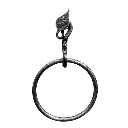 Living Ideas Hand Forged Metal Leaf Wall Mounted Hand Towel Holder Modern Farmhouse Kitchen or Bathroom Heavy Duty Towel Ring Holder Black Antique Finish Wrought Iron