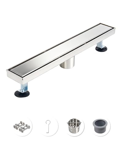 18 Inch Brushed Stainless Steel Linear Shower Drain | CUPC Certified 2-in-1 Tile Insert for Curbless Showers. 304 Steel, 15.8GPM Flow. Includes Hair Catcher & Adjustable Feet. - color: Brushed Stainless, size: 18in