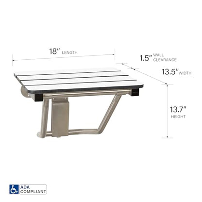 18" x 15" Phenolic White 3” Slats Folding Wall Mount Shower Seat Bench, ADA Compliant - color: White, size: 18"