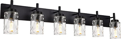 BONLICHT Transitional Bath Vanity Light Fixture 6 Light Black Wall Sconce Bathroom Lighting with Clear Hammered Glass, Industrial Farmhouse Metal Wall Mount Light for Kitchen Living Room Dining Room - color: Black, size: 6 Lights