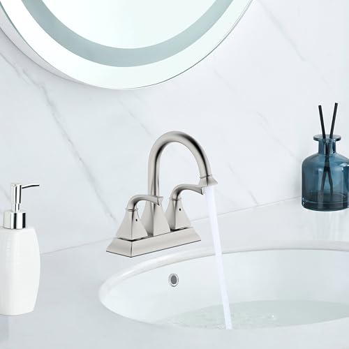 Centerset Bathroom Faucet,Brushed Nickel Lavatory Bathroom Sink Faucet,4 Inch Two Handle with Push up Pop-up Drain,F-4015-BN - color: Brushed Nickel, size: Standard