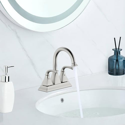 Centerset Bathroom Faucet,Brushed Nickel Lavatory Bathroom Sink Faucet,4 Inch Two Handle with Push up Pop-up Drain,F-4015-BN - color: Brushed Nickel, size: Standard