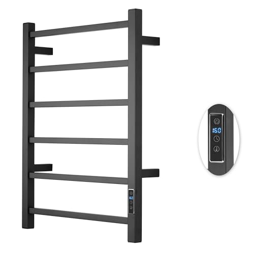 Heated Towel Racks for Bathroom, Wall Mounted Electric Towel Warmer Racks with Timer & Temperature Control, 6 Bar Stainless Steel Towel Heater for Bathroom, Matte Black, Plug-in - color: Square-matte Black, size: 6 Bars