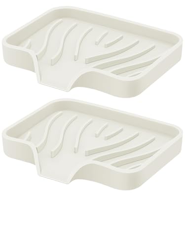 2PCS Self Draining Soap Holder,Silicone Soap Dish,Suitable for Kitchen,Bathroom,Shower,Bath Tub,Soap Container（Beige） - color: Beige