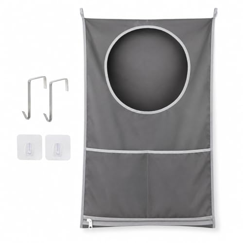 Hanging Laundry Hamper Bag with Over Door Hooks & Adhesive Hooks,Wall Mount Dirty Clothes Storage Basket with Bottom Zipper,Waterproof Oxford Fabric Door Hanging Laundry Bag for Towels Toys Blankets S