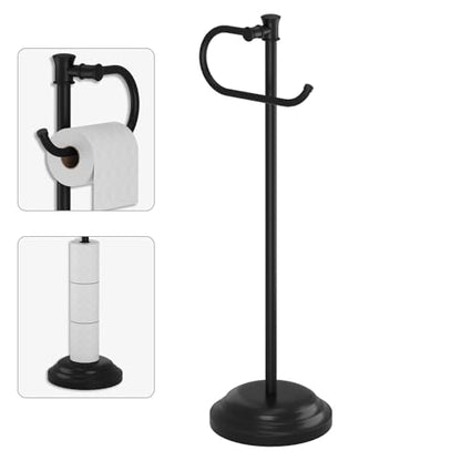 Toilet Paper Holder Floor Stand, Bathroom Freestanding Black | Toilet Tissue Roll Holder, Free Standing Rack with Storage, Weighted Base Accessories, SUS304 Stainless Steel Rustproof - color: Black