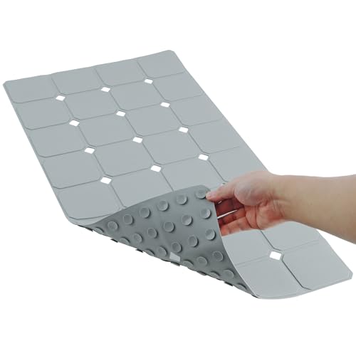 Bathtub Mat Non Slip 15" x 28" Silicone Foldable Tub Mat with Strong Suction Cups & Large Drain Holes, Durable & Eco-Friendly, for Smooth Surfaces, Ideal for Seniors, Adults Grey - color: Grey