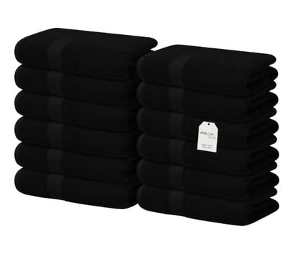 Avalon Towels Wash Cloths 12 Pack Black 100% Cotton Washcloths 12x12 Face Towels, Wash Rags, Facial Towel, fingertip Towel for Bathroom, Black Washcloth - color: Black