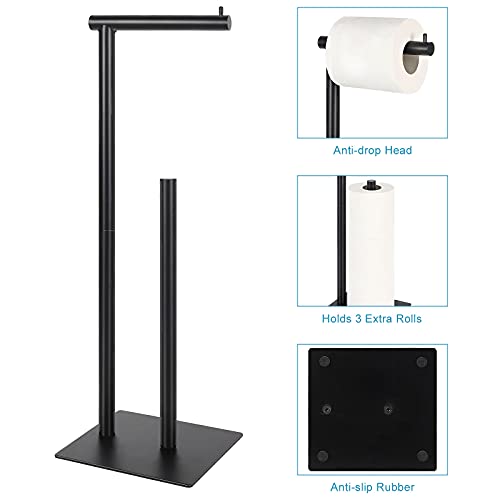 Toilet Paper Holder Stand Toilet Paper Roll Holder Stand Freestanding Black Toilet Paper Holder for Bathroom Toilet Tissue Storage Holder Metal - color: Black