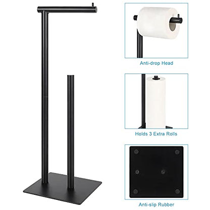 Toilet Paper Holder Stand Toilet Paper Roll Holder Stand Freestanding Black Toilet Paper Holder for Bathroom Toilet Tissue Storage Holder Metal - color: Black