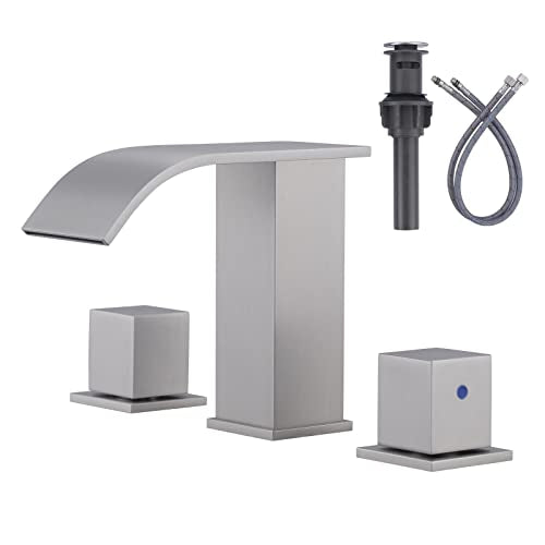 ARCORA Brushed Nickel Waterfall Bathroom Faucet - 8 Inch Widespread Bathroom Faucets for Sinks 3 Hole, Modern 2 Handles Bathroom Sink Faucet with Pon Up Drain and cUPC Supply Lines - color: Brushed Nickel