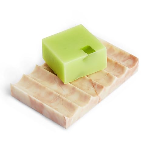 Luxurious Marble Soap Dish Jewelry Ring Tray - Rectangle Stone Soap Tray & Saver for Shower – Self Draining Soap Holder for Bathroom, Kitchen, Beige Travertine (Pink/Cream Rose) - color: Pink/Cream Rose