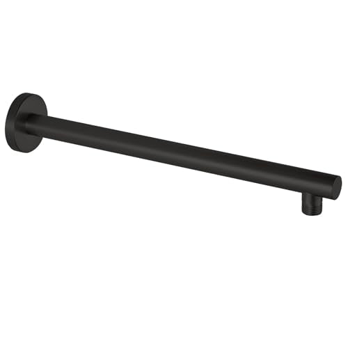 Voolan 15" Round Shower Arm with Flange and Teflon Tape, Extension Shower Head Arm for Bathroom Fixed Shower Head, Solid Stainless Steel, Wall Mounted (Matte Black) - color: Matte Black, style: 15 Inch