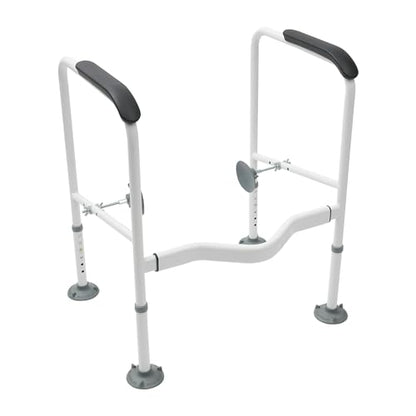 Toilet Rails for Bathroom, Stand Alone Toilet Handrail Frame with Adjustable Height, Medical Frame for Elderly Handicap, 300lbs Capacity Toilet Support Rail with Padded Handles