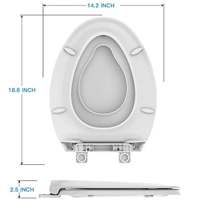 19'' Elongated Toilet Seat with Built-In Toddler Seat, Soft Close Potty Training Toilet Seat for Adult & Child, Durable PP Seat, Easy to Install & Remove, Fits Most Standard Toilets - color: White, size: Elongated with Toddler Seat