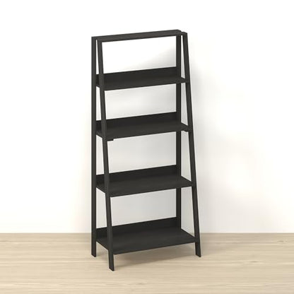 Narita Ladder Shelf, 5-Tier Bookshelf, Freestanding Bookcase Storage Rack Organizer, for Home Office, Living Room, Bathroom, Ebony - color: Ebony
