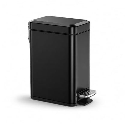 Sineng Bathroom Trash Can with Lid Soft Close, 1.6 Gallon Stainless Steel Small Pedal Garbage Can with Removable Inner Bucket, Waste Bin for Kitchen Bedroom, Compact Toilet Trash bin, Black - color: Black