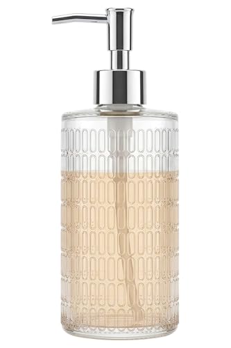 Fluted Glass Hand Soap Dispenser with Silver Slim Pump,17oz | Clear Ribbed Glass Bottle for Bathroom, Dish Soap Dispenser for Kitchen, Rust-Proof Pump - color: Silver Slim