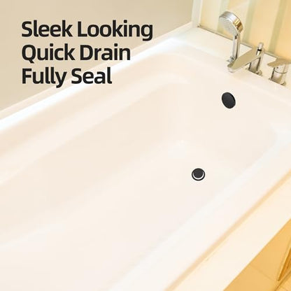 Tip-Toe Bathtub Drain Kit with Hair Catcher, Matte Black | 2-Hole Overflow Faceplate, Solid Brass, 5-Layer Plated, Fits 1.5"/1.75" Drains, For Bathroom Remodel, Matches Fixtures - color: Matte Black