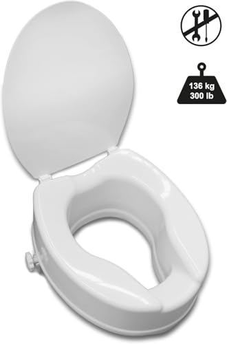 PEPE Mobility Raised Toilet Seat with Lid for Elderly 4" High | Fits Round and Elongated up to 15" Wide, Commode Seat with Sturdy Brackets, Medical Aid - color: 4 Inch