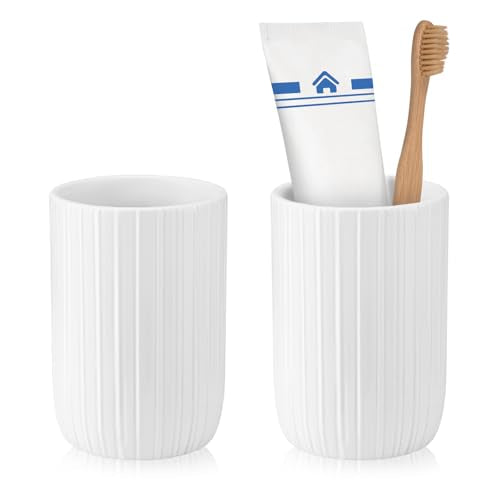 Bathroom Tumbler Cup Ceramic 2Pcs 12.6oz Reusable Toothbrush Cup 375ml,Toothbrush Holder for Your Bathroom (White) - color: Stripe-white, size: 2pcs