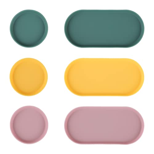 Blue Ginkgo Mini Silicone Trays – Set of 6 Easy-Clean Organizers for Bathroom, Kitchen, Desk, Vanity, and Cosmetics (Green, Yellow, Pink) - color: Green