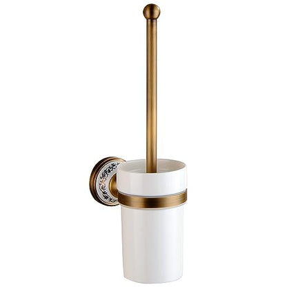 Toilet Brush with Holder for Bathroom Antique Bronze Wall Mounted Toilet Wall Mounted Bathroom Hardware Accessories,Porcelain Design - color: Toilet Brush Holder