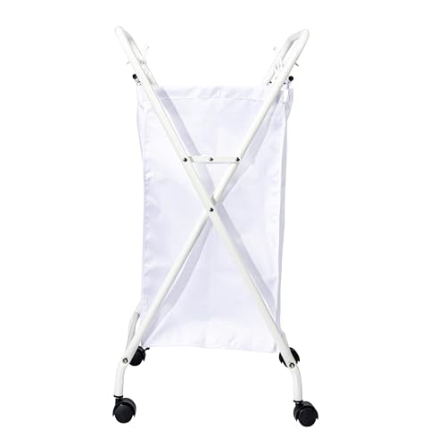 Household Essentials Rolling Laundry Hamper, Heavy Duty Canvas Bag, 2 Load Capacity, Foldable Frame, White Bag with Velcro Fasteners, White - color: White/White