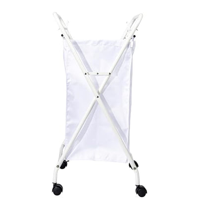 Household Essentials Rolling Laundry Hamper, Heavy Duty Canvas Bag, 2 Load Capacity, Foldable Frame, White Bag with Velcro Fasteners, White - color: White/White