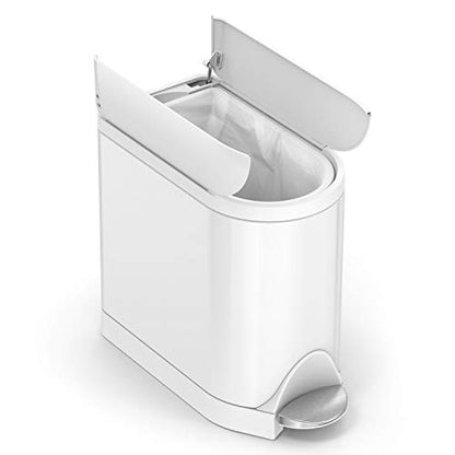 simplehuman Butterfly Step Can, 10L / 2.6 Gallon Compact Bathroom Trash Can, Low Lid Clearance, Slim Profile, 150,000-Step Pedal, Lid Shox® Silent Close, White Steel - size: 10 liter White