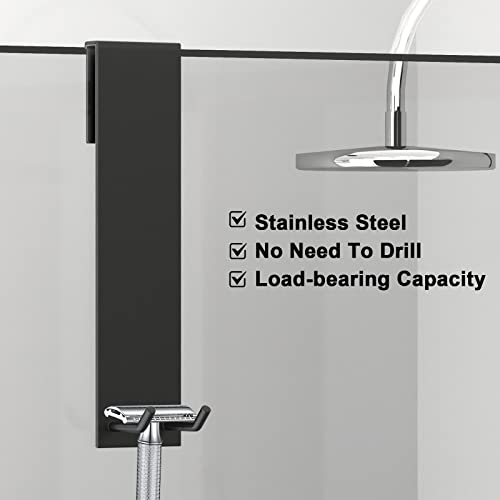 Shower Door Hook, Extended Length Frameless Shower Door Hook (7 Inches), Heavy-Duty Bathrobe Towel Stainless Steel Hook, No Drilling or Adhesive Required, 2-Pack, Black - color: Black-SXJ